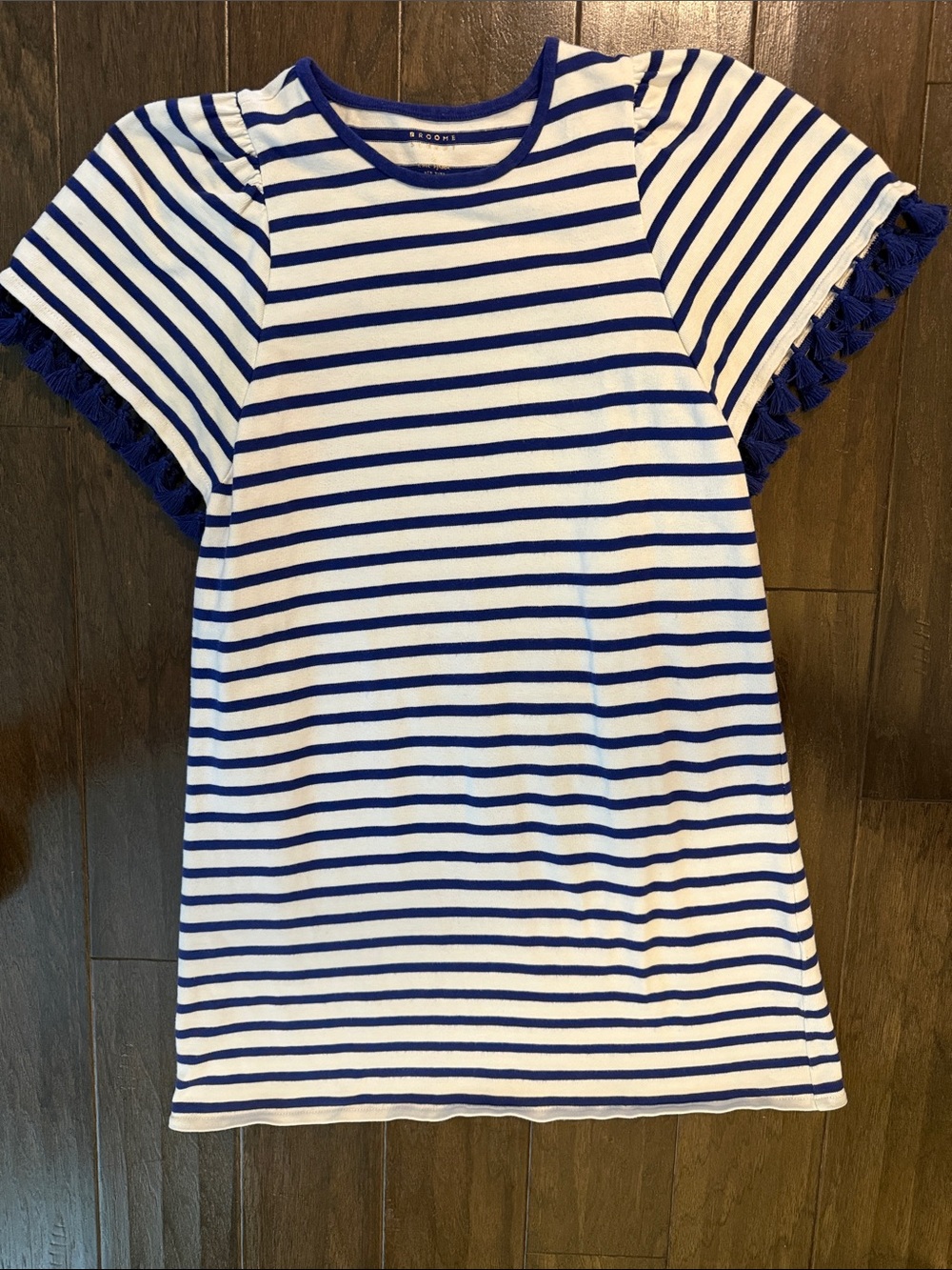 Kate Spade Broome Street Blue & White Striped Dress with Fringe Sleeve Detail - Picture 7 of 8